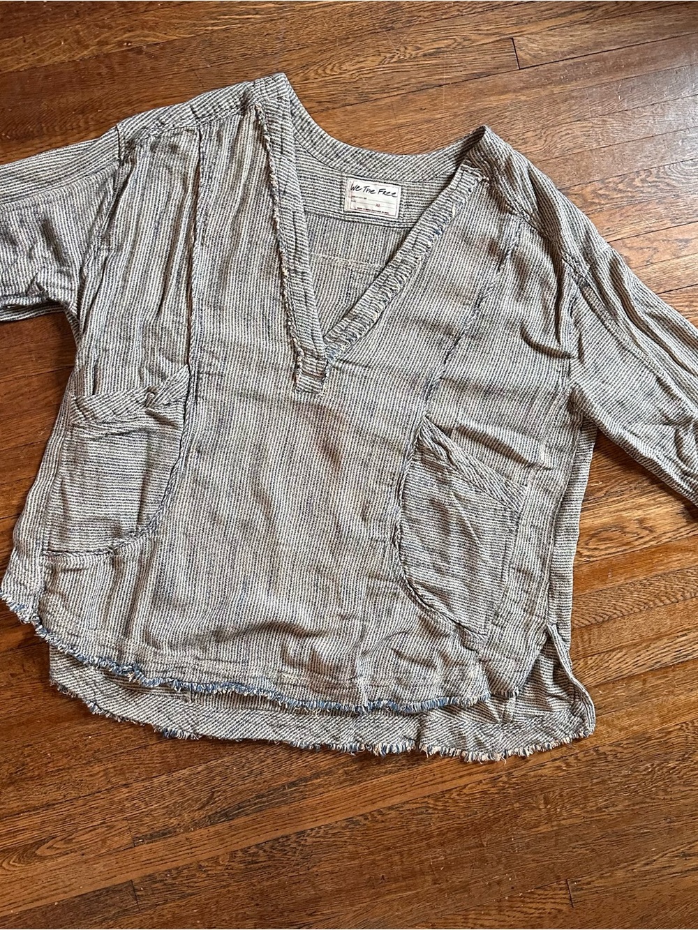 Free People We The Free By The Shore Slouchy Shirt Deep V-Neck Railroad Stripes - Picture 10 of 16